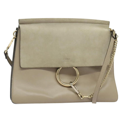 Chloe Faye Shoulder Bag Leather and Suede, BEIGE, SUEDE, Shoulder bag