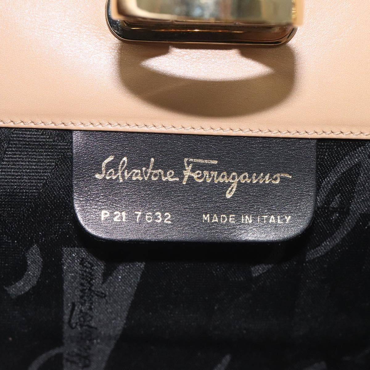 Salvatore Ferragamo Vintage Gancini Chain Shoulder Bag Leather, BEIGE, LEATHER, Shoulder bag