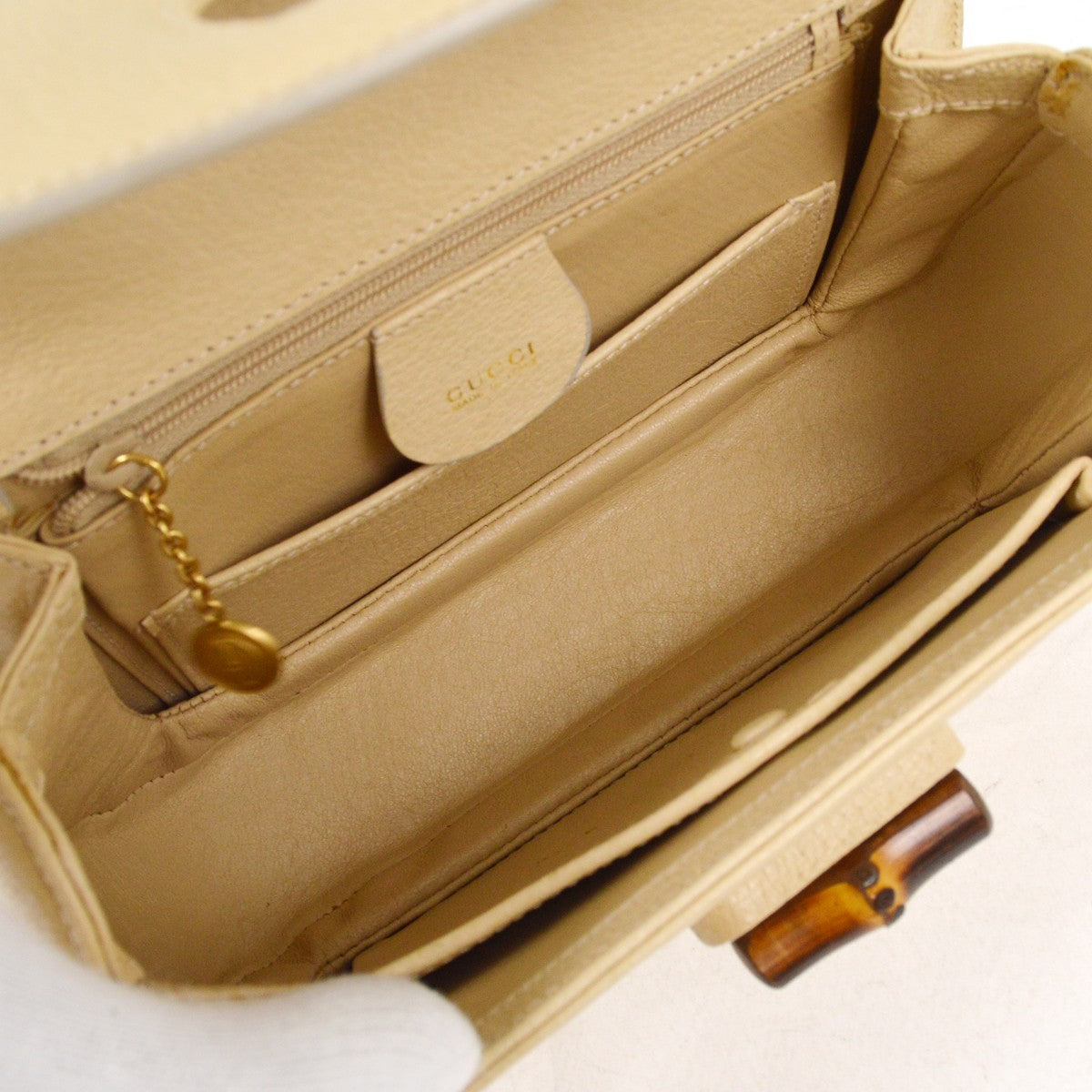 Gucci Vintage Convertible Bamboo Top Handle Bag Leather, BEIGE, LEATHER, Handbag