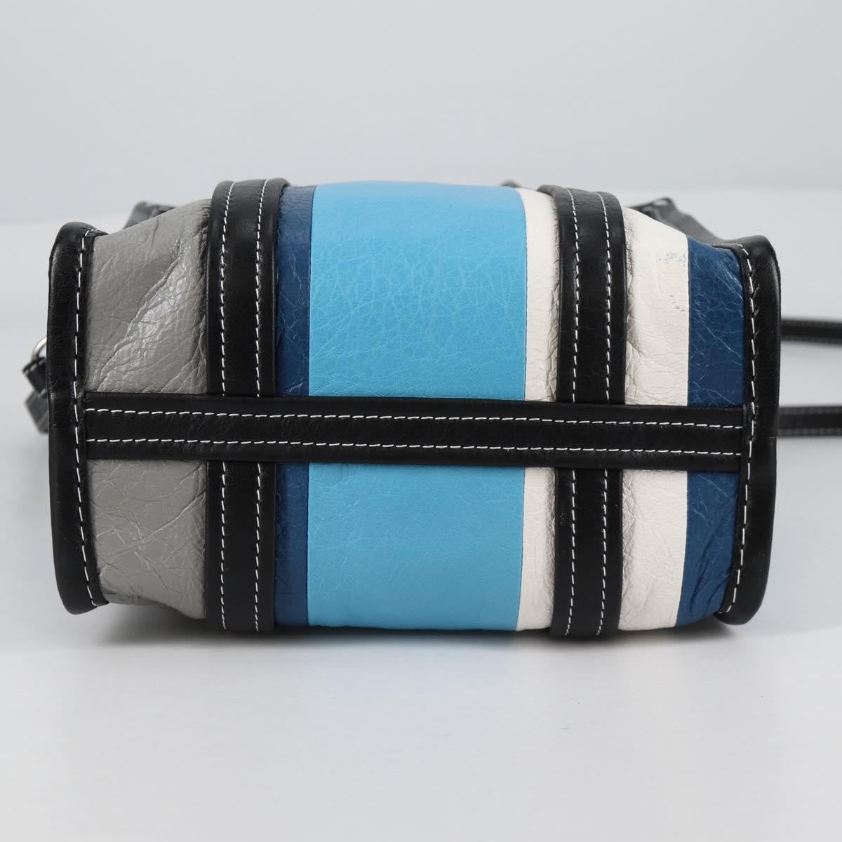 Balenciaga Bazar Convertible Tote Striped Leather, BLUE, LEATHER, Tote bag
