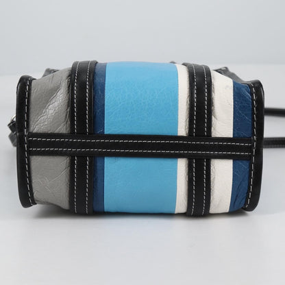 Balenciaga Bazar Convertible Tote Striped Leather, BLUE, LEATHER, Tote bag