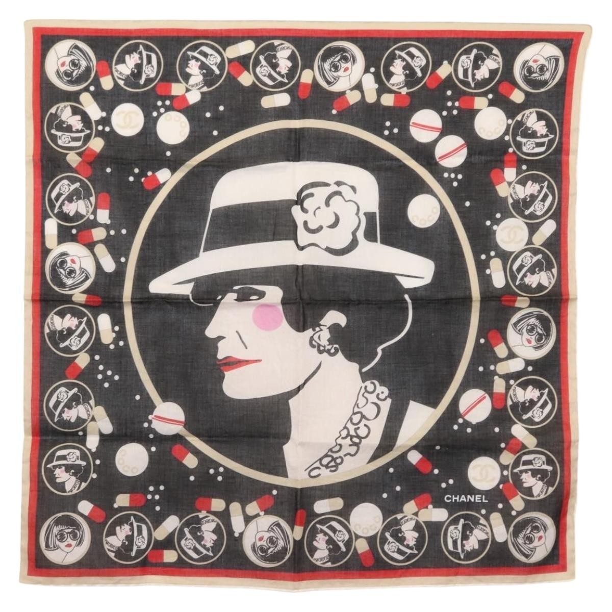 Chanel Scrunchie and Square Scarf Hair Tie Set Printed Silk, BLACK, COTTON, Scarve & shawl