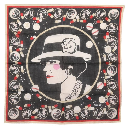 Chanel Scrunchie and Square Scarf Hair Tie Set Printed Silk, BLACK, COTTON, Scarve & shawl