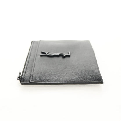 Saint Laurent Classic Monogram Zip Bill Pouch Leather, BLACK, LEATHER, Clutche & pouche