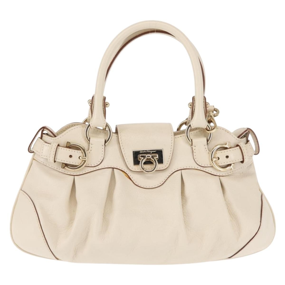 Salvatore Ferragamo Marisa Satchel Leather, WHITE, LEATHER, Handbag