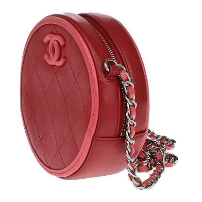 Chanel Pearl Crush Round Clutch with Chain Quilted Lambskin, PINK, LEATHER, Shoulder bag