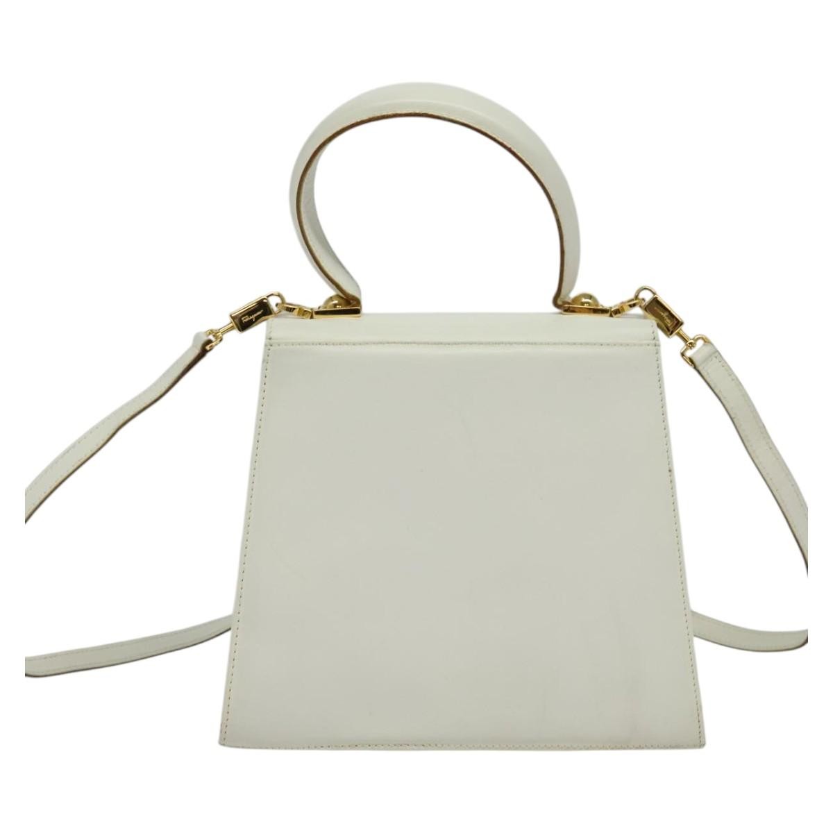 Salvatore Ferragamo Gancini Convertible Top Handle Bag Leather, WHITE, LEATHER, Handbag