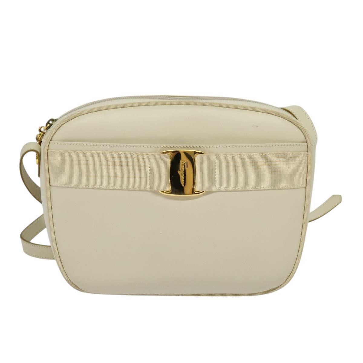 Salvatore Ferragamo Vala Shoulder Bag Leather, WHITE, LEATHER, Shoulder bag
