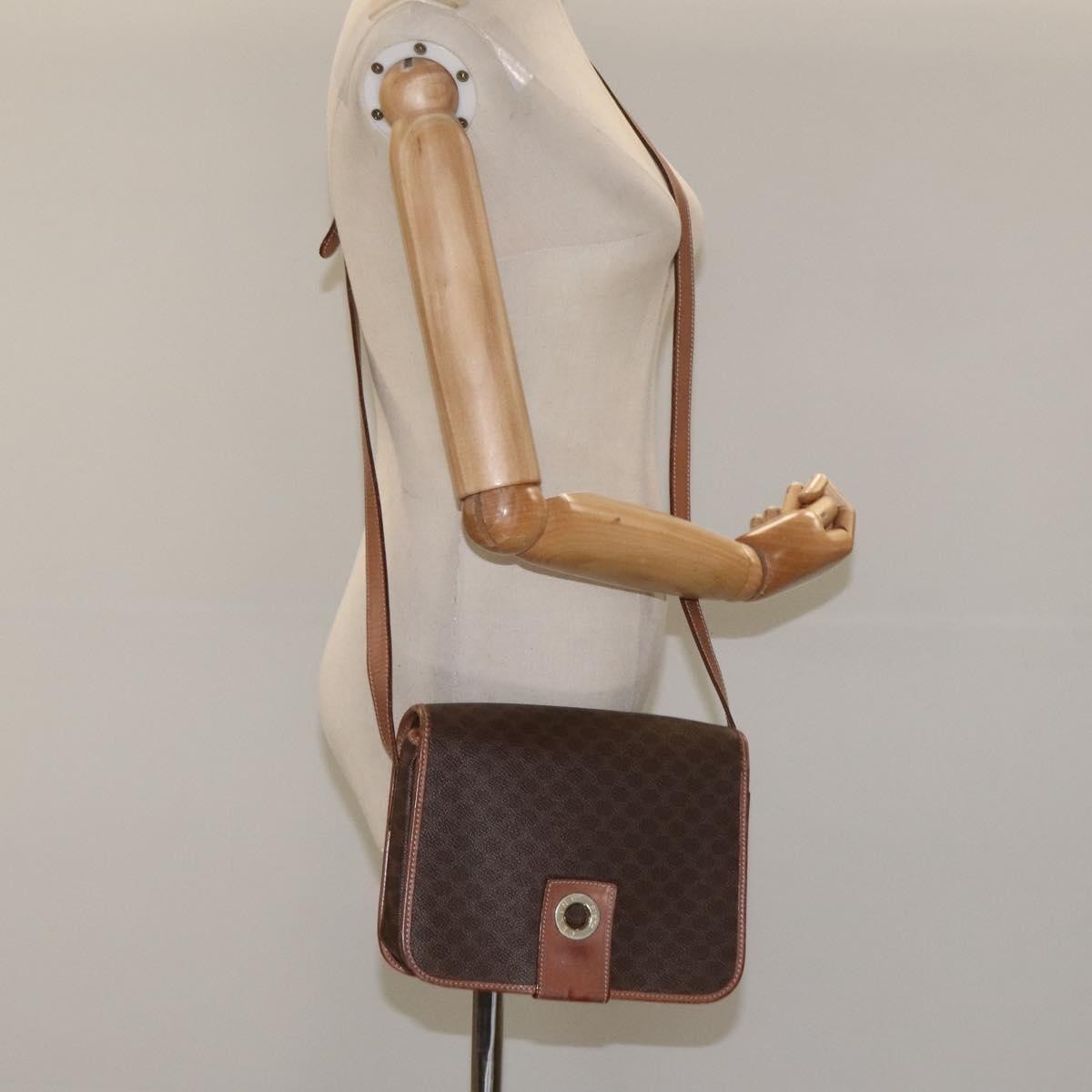 Celine Vintage Macadam Circle Logo Shoulder Bag Canvas and Leather, Brown, Canvas, Shoulder Bag