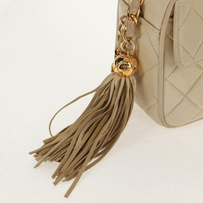 Chanel Chain Flap Shoulder Bag Quilted Lambskin, BEIGE, LEATHER, Shoulder bag