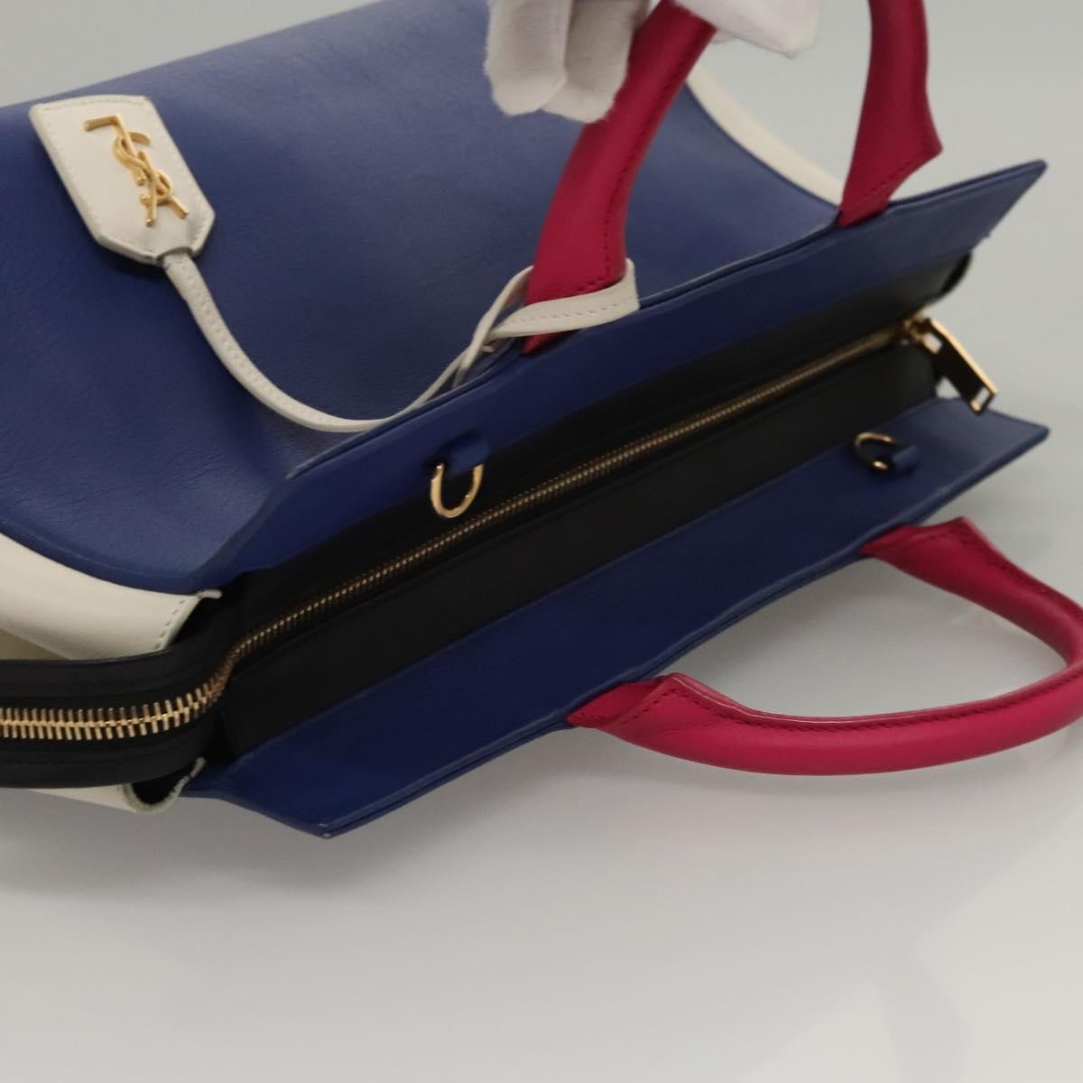 Saint Laurent Rive Gauche Cabas Leather, BLUE, LEATHER, Tote bag