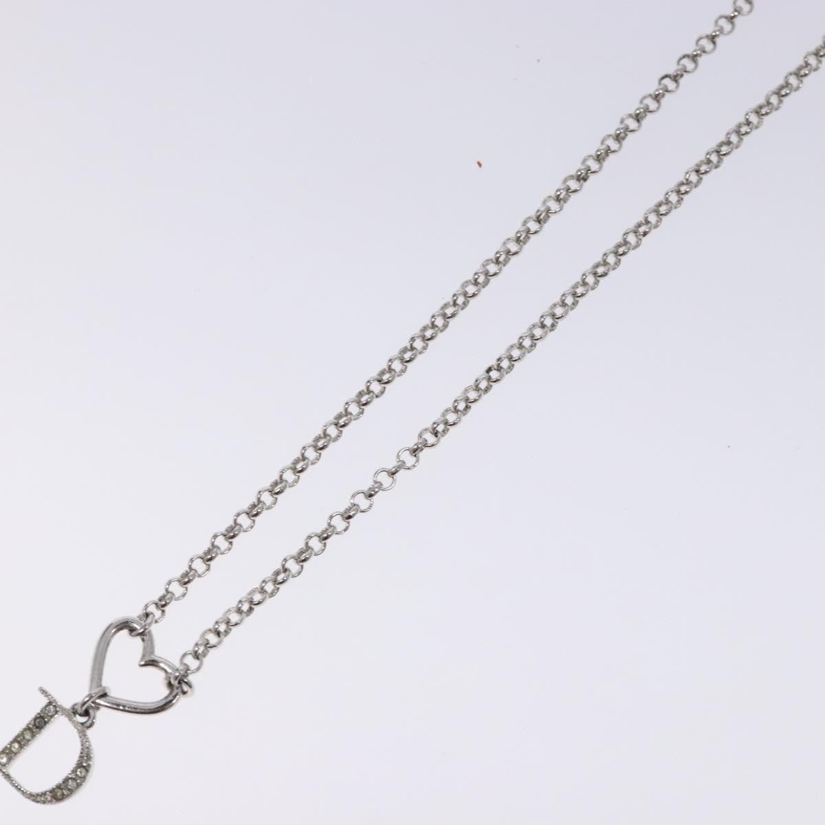 Christian Dior Vintage D Logo & Heart Charm Necklace Metal with Crystals, SILVER, METAL, Necklace
