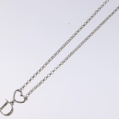 Christian Dior Vintage D Logo & Heart Charm Necklace Metal with Crystals, SILVER, METAL, Necklace