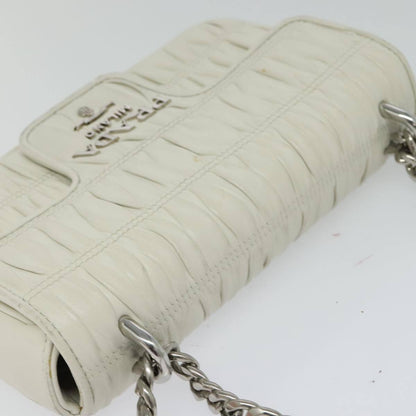 Prada Chain Flap Shoulder Bag Nappa Gaufre, WHITE, LEATHER, Shoulder bag