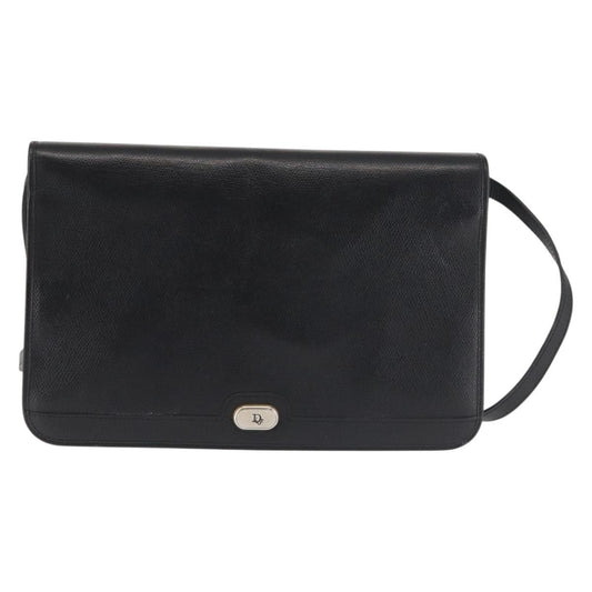 Christian Dior Vintage Full Flap Bag Leather, BLACK, LEATHER, Shoulder bag