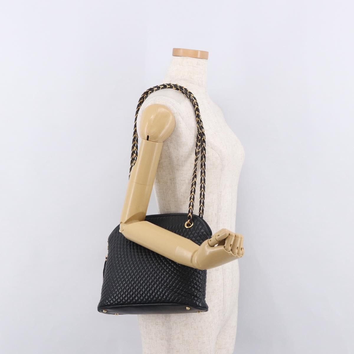 Bally Vintage Chain Shoulder Bag Quilted Leather, Black, Leather, Shoulder Bag