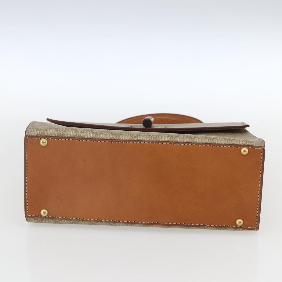Celine Vintage Macadam Handbag Canvas and Leather, BEIGE, CANVAS, Handbag