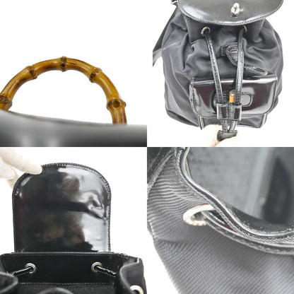 Gucci Vintage Bamboo Backpack Nylon and Patent Leather, BLACK, NYLON, Backpack