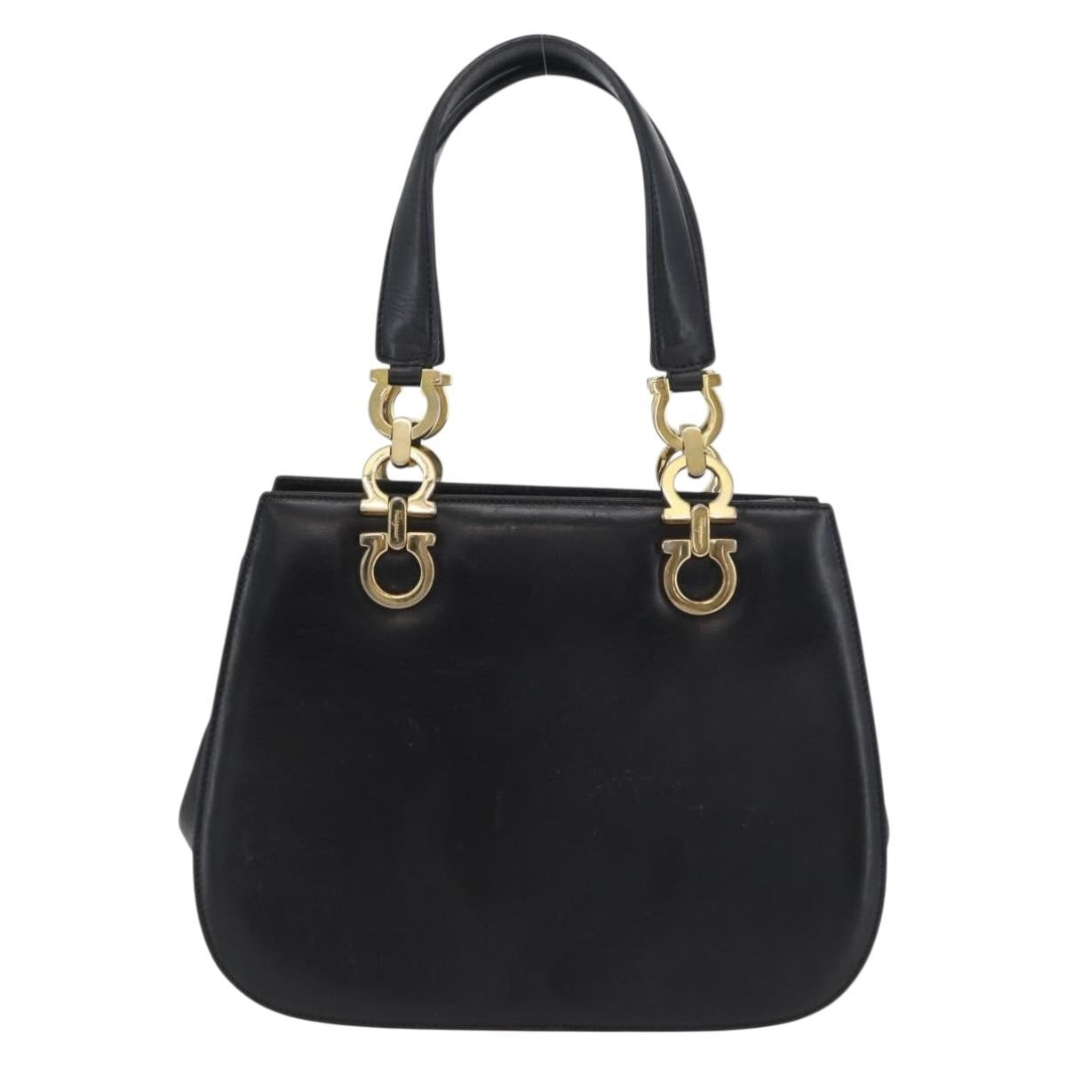 Salvatore Ferragamo Gancini handbag Leather, BLACK, LEATHER, Handbag