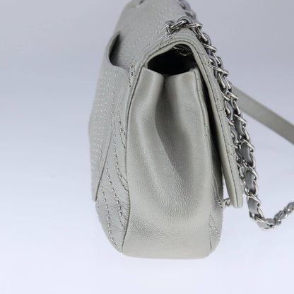 Chanel Vintage Classic Single Flap Bag Stitched Calfskin, GRAY, LEATHER, Shoulder bag