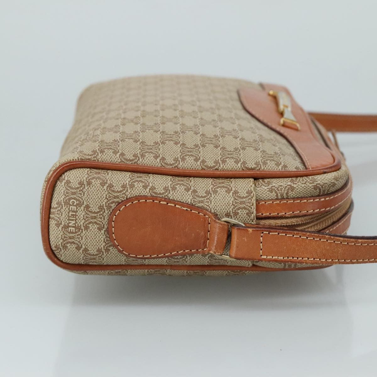 Celine Vintage Macadam Shoulder Bag Canvas and Leather, Beige, Canvas, Shoulder Bag