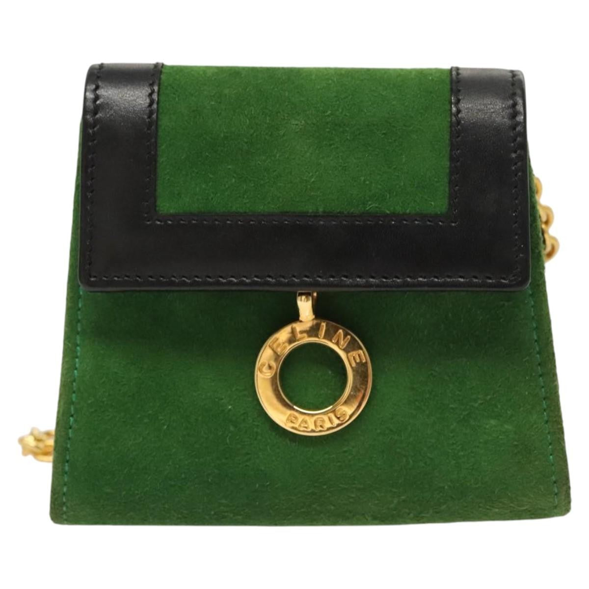 Celine Circle logo Suede and Leather, GREEN, SUEDE, Clutche & pouche