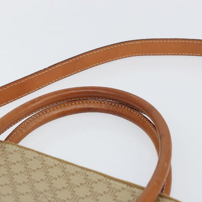 Celine Vintage Macadam Handbag Canvas and Leather, BEIGE, CANVAS, Handbag