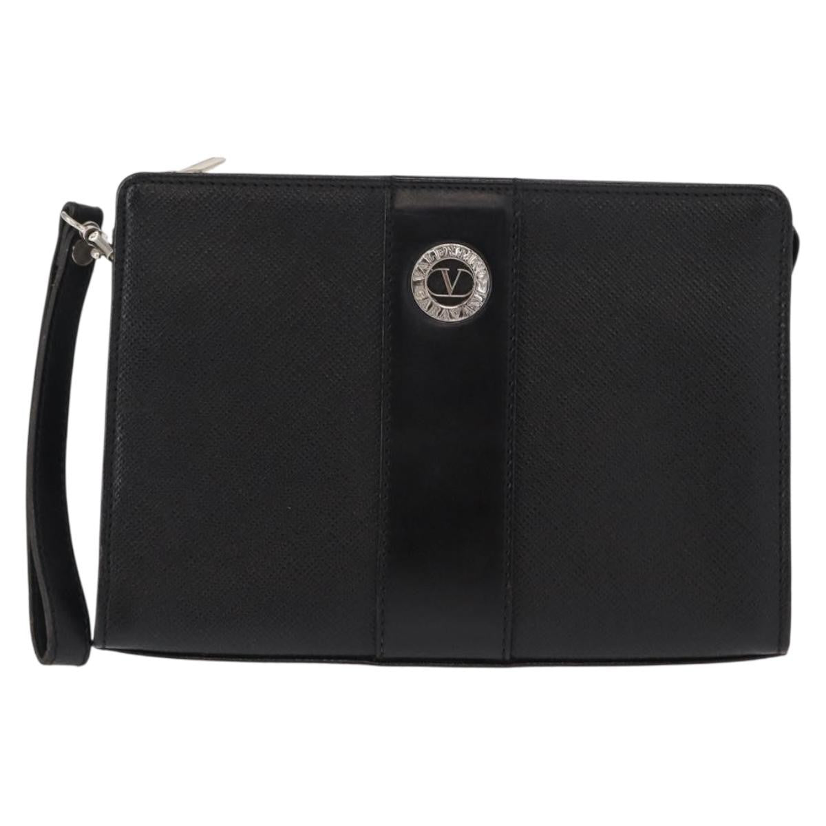 Valentino Garavani Pochette Leather, BLACK, LEATHER, Clutche & pouche