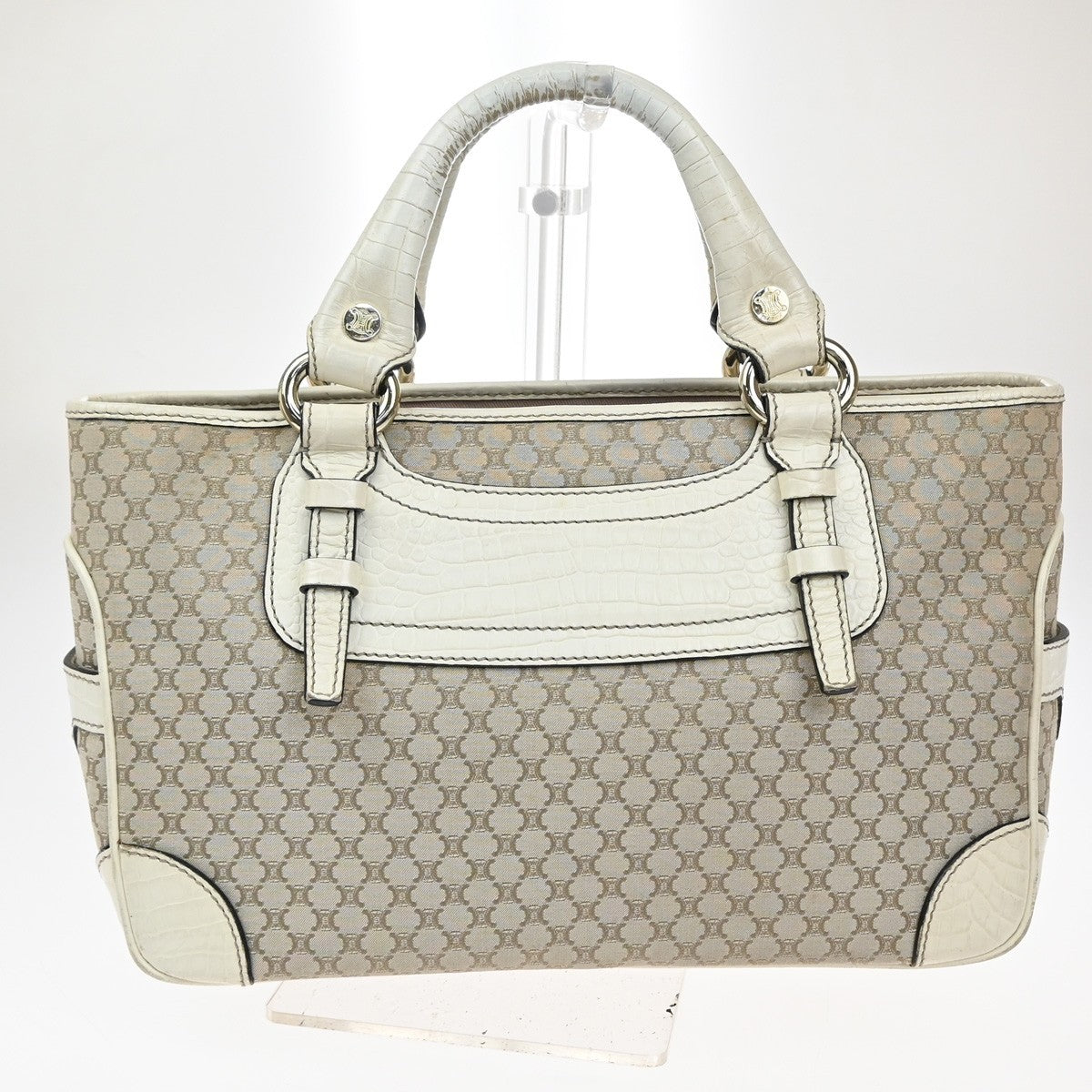 Celine Boogie Satchel Macadam, BEIGE, CANVAS, Tote bag