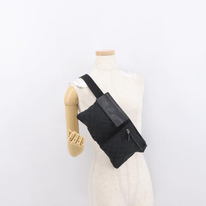 Gucci Vintage Double Belt Bag GG Canvas with Leather, BLACK, CANVAS, Clutche & pouche