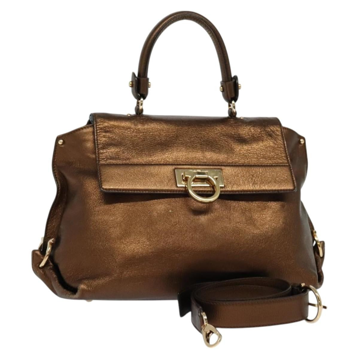 Salvatore Ferragamo Sofia Satchel Leather, BROWN, LEATHER, Handbag