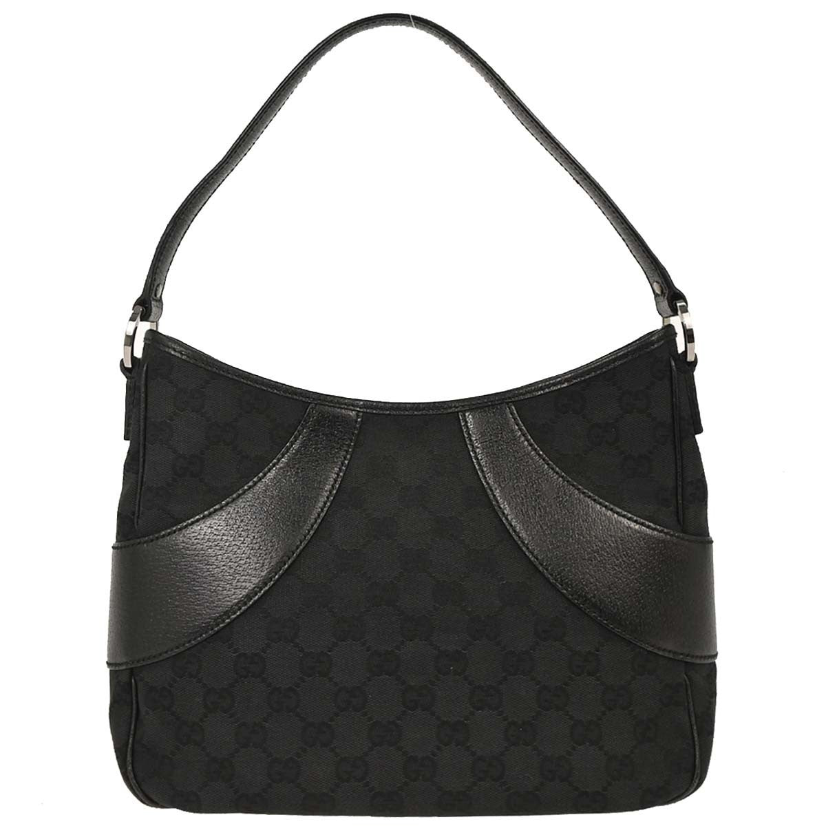 Gucci Vintage Curved Hobo GG Canvas with Leather, BLACK, CANVAS, Shoulder bag