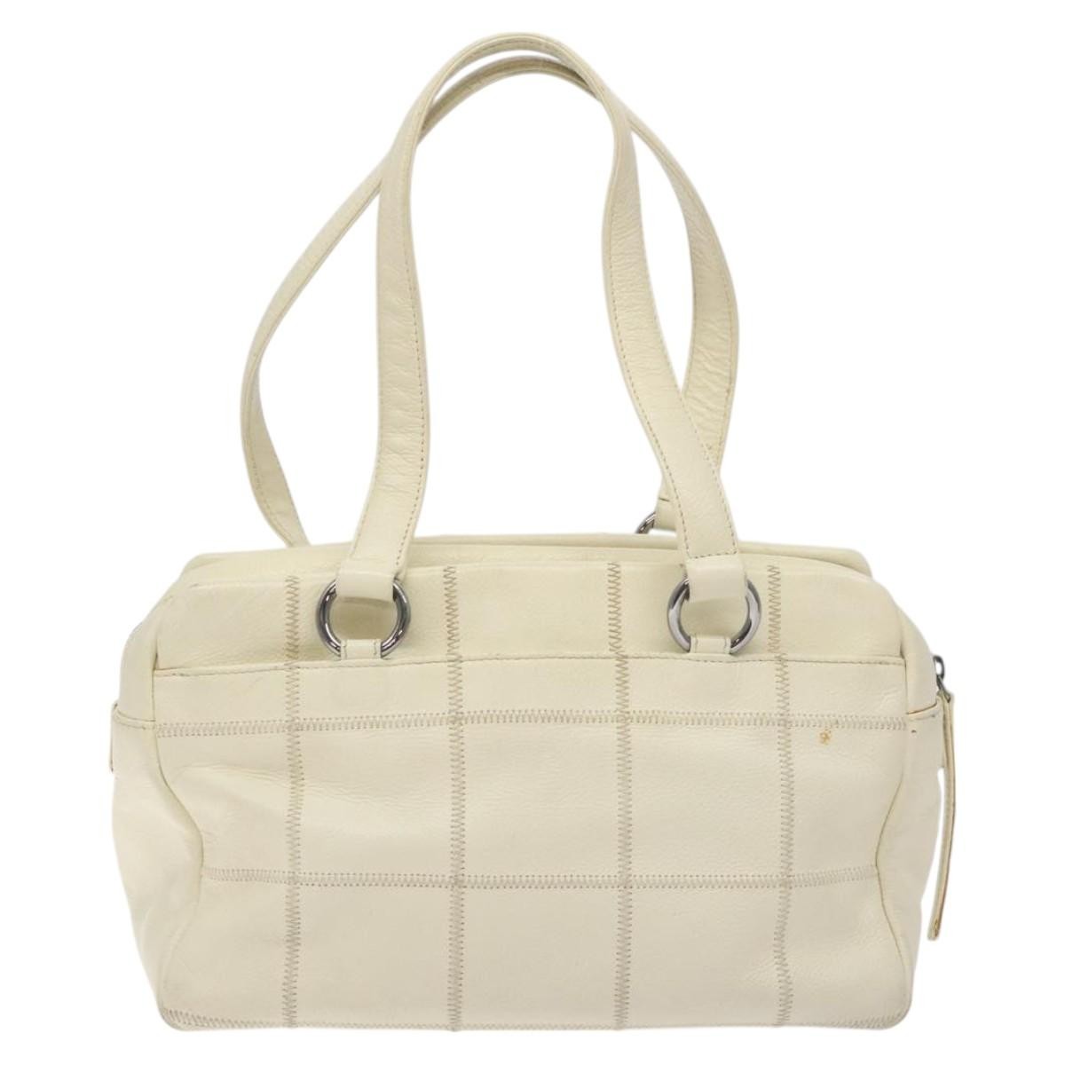 Chanel Square Stitch Shoulder Bag Quilted Caviar, WHITE, LEATHER, Shoulder bag