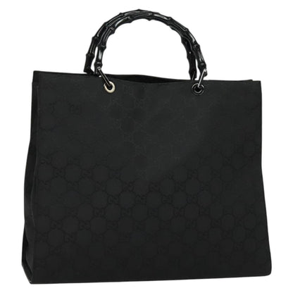 Gucci Vintage Bamboo Handle Tote GG Nylon, Black, Nylon, Tote Bag