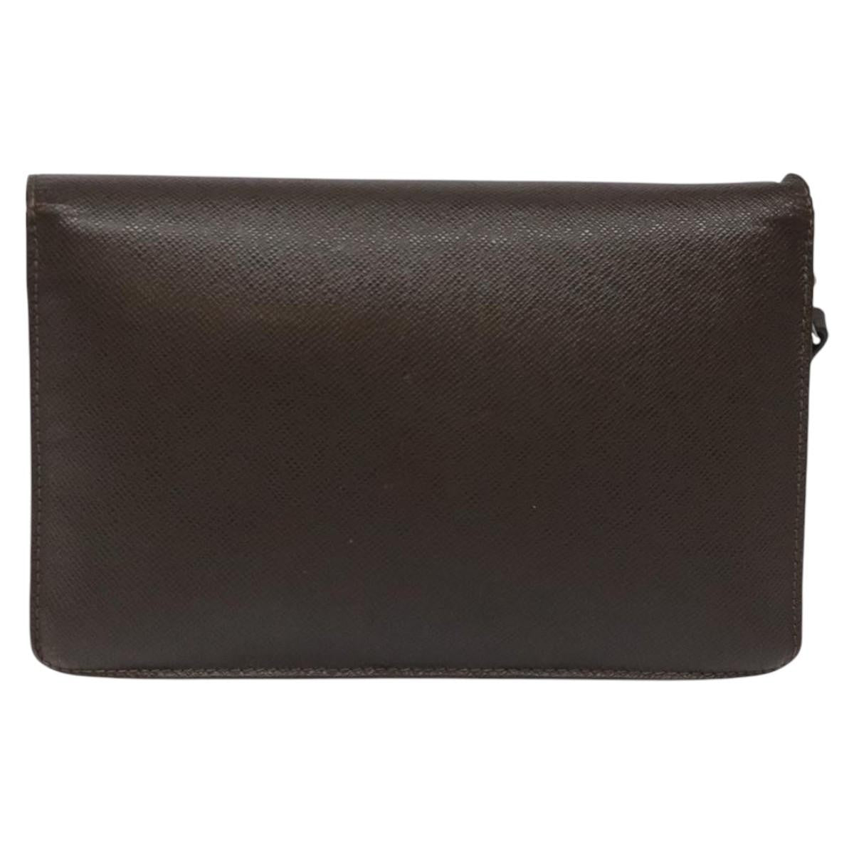 Louis Vuitton Belaia Clutch Taiga Leather, BROWN, LEATHER, Clutche & pouche