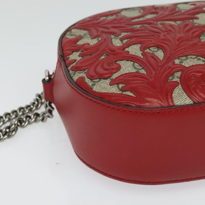 Gucci Chain Crossbody Bag Arabesque GG Coated Canvas with Leather, RED, LEATHER, Shoulder bag