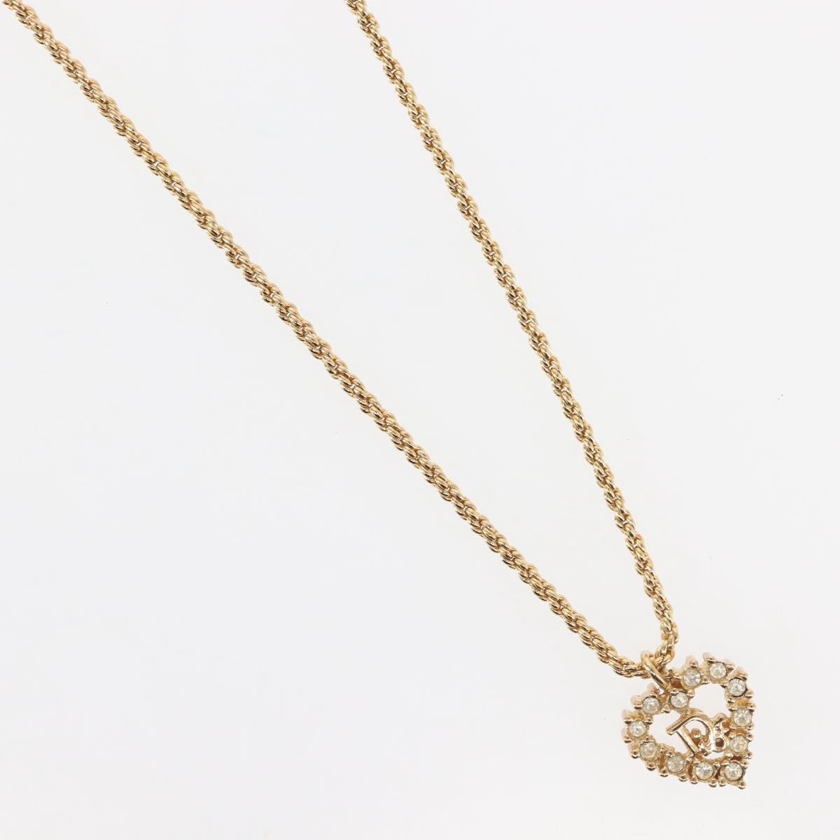 Christian Dior Vintage CD Heart Pendant Necklace Metal with Crystals, GOLD, METAL, Necklace