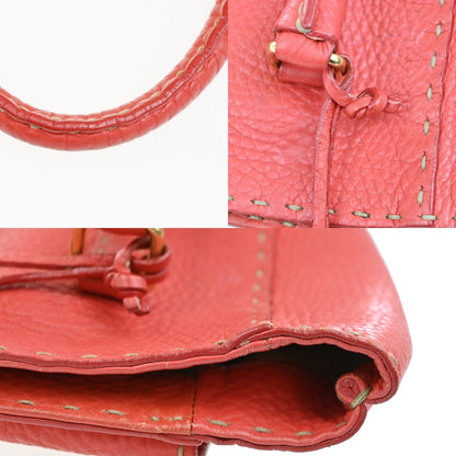 Fendi Selleria Linda Satchel Pebbled Leather, RED, LEATHER, Handbag