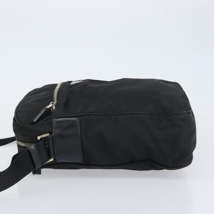 Prada Front Pocket Zip Messenger Bag Tessuto with Saffiano Leather, BLACK, NYLON, Shoulder bag