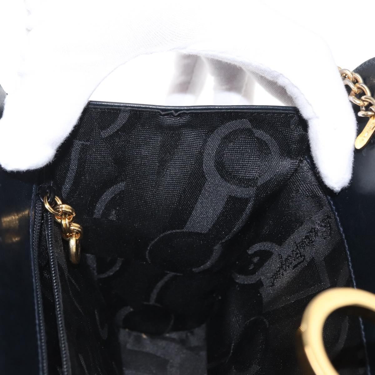 Salvatore Ferragamo Vintage Gancini Chain Shoulder Bag Leather, NAVY, LEATHER, Shoulder bag