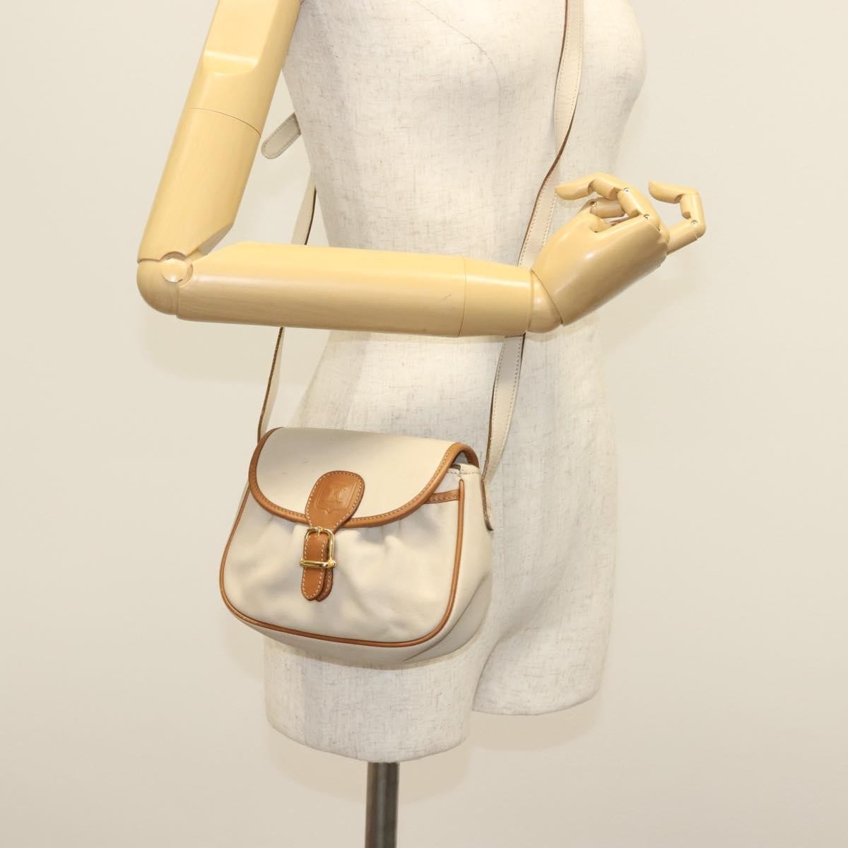 Celine Vintage Triomphe Shoulder Bag Leather, BEIGE, LEATHER, Shoulder bag