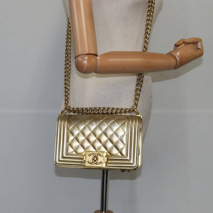 Chanel Boy Flap Bag Quilted Patent, GOLD, PATENT_LEATHER, Shoulder bag