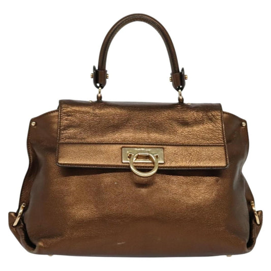 Salvatore Ferragamo Sofia Satchel Leather, BROWN, LEATHER, Handbag