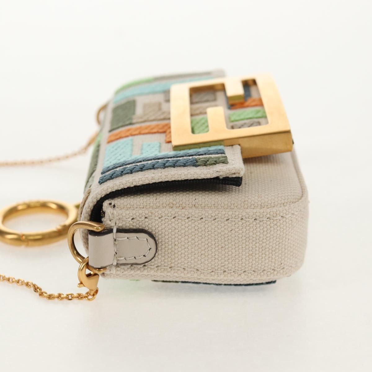 Fendi Chain Baguette Charm Bag Zucca Embroidered Canvas, MULTICOLOUR, CANVAS, Shoulder bag