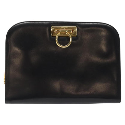 Salvatore Ferragamo Gancini Shoulder Bag Leather, BLACK, LEATHER, Shoulder bag