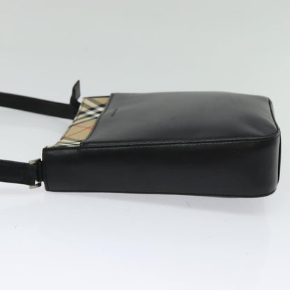 Burberry Front Pocket Flap Messenger Leather with Vintage Check Canvas, BLACK, LEATHER, Crossbody bag