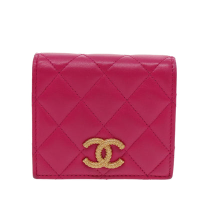 Chanel Textured CC Bifold Wallet Quilted Caviar, PINK, LEATHER, Wallets