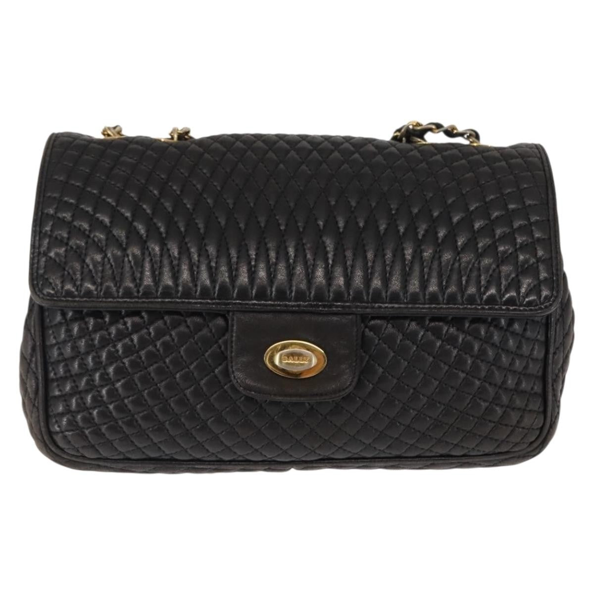 Bally Vintage Chain Shoulder Bag Quilted Leather, BLACK, LEATHER, Shoulder bag