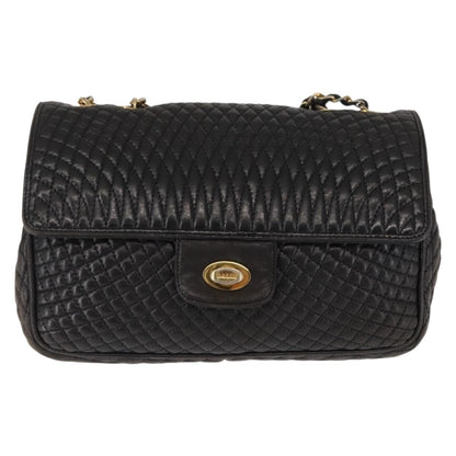 Bally Vintage Chain Shoulder Bag Quilted Leather, BLACK, LEATHER, Shoulder bag