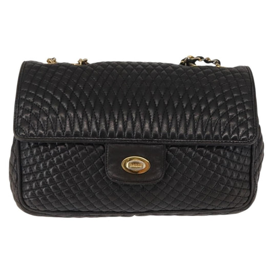 Bally Vintage Chain Shoulder Bag Quilted Leather, BLACK, LEATHER, Shoulder bag